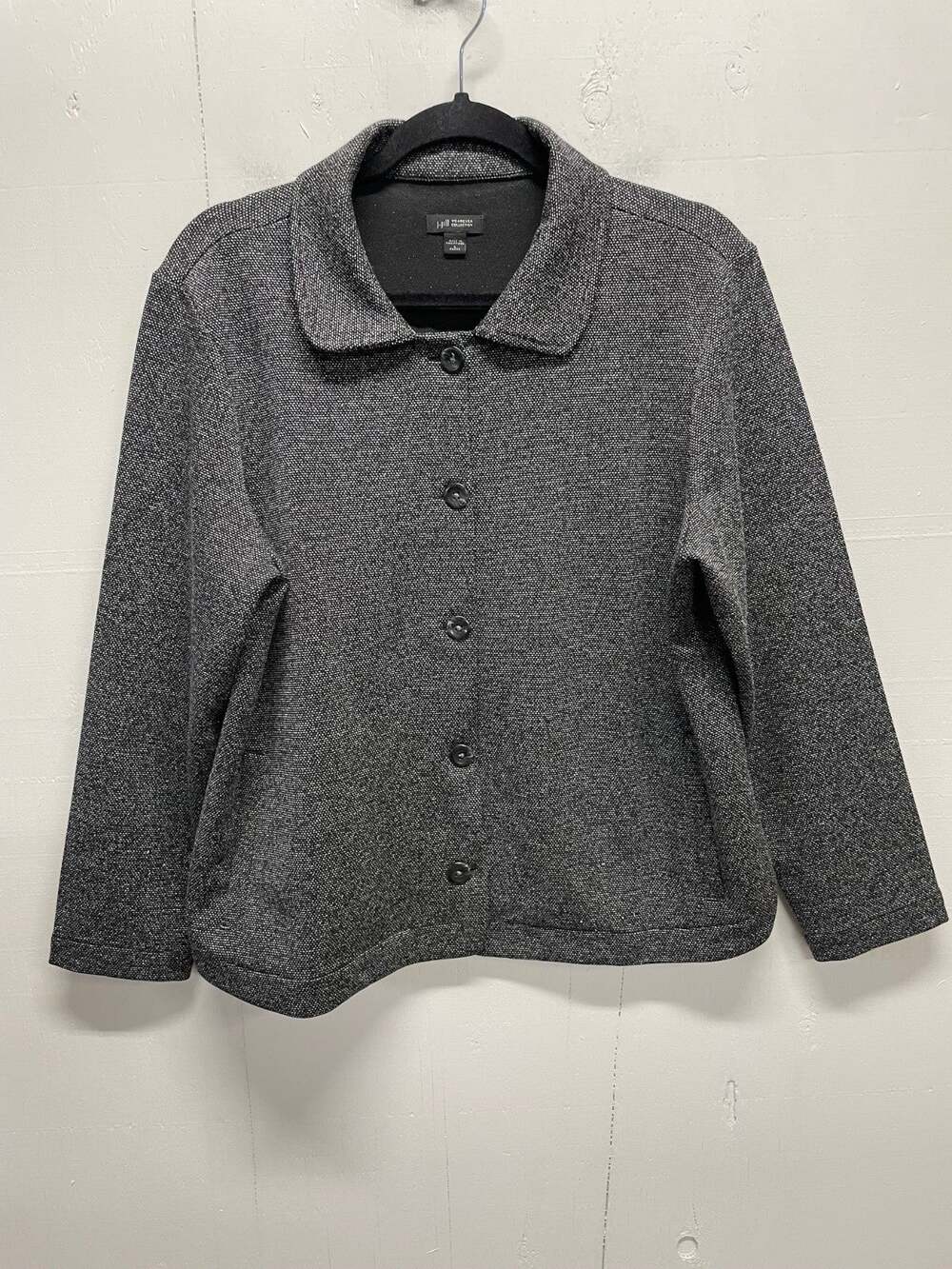 J. Jill Women's Wearever Jacquard Ponte Blazer Size Large Petite Black & White